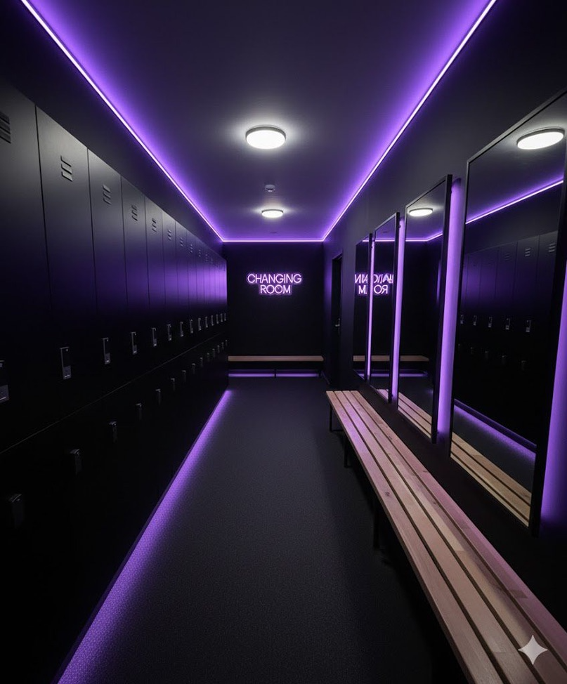 Šatňa s fialovým osvetlením